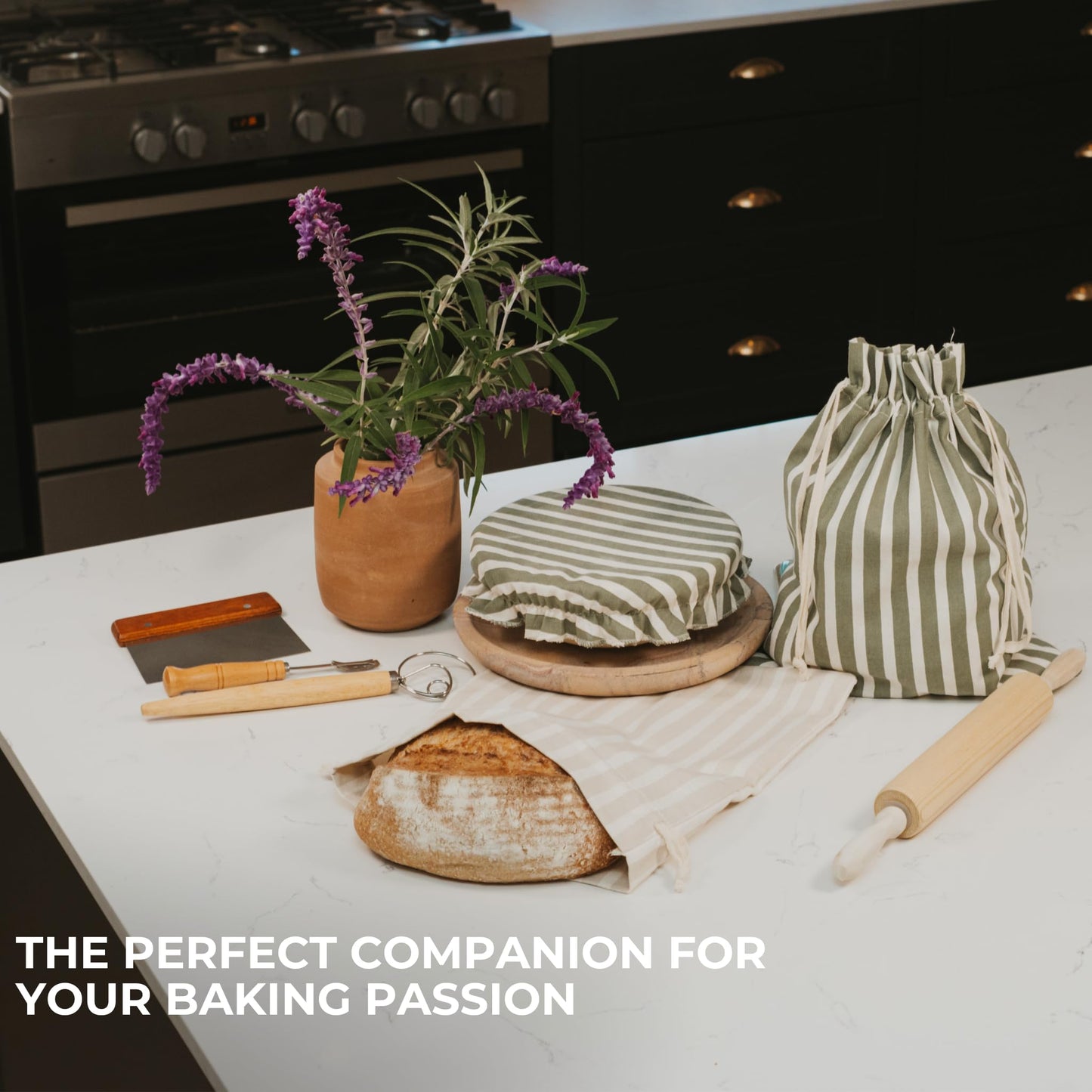 Beautiful Linen Bread Bag Set and Proofing Cover For Homemade Sourdough Bread - Keeps Your Loaf Fresh for Days - Reusable and Easy to Clean Storage Bag, The Perfect Baking Accessories