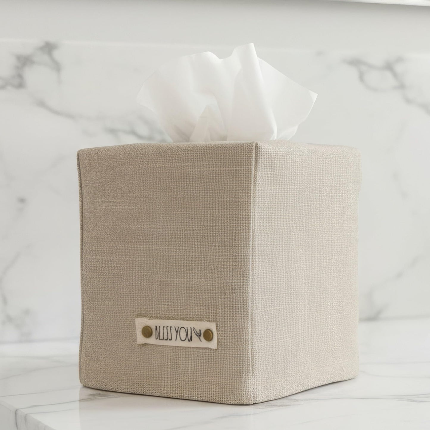 Stylish Tissue Box Cover - This Beige Linen Holder Instantly Covers Your Square Tissue Boxes - The Perfect Cube Cover for Your Bathroom and Home