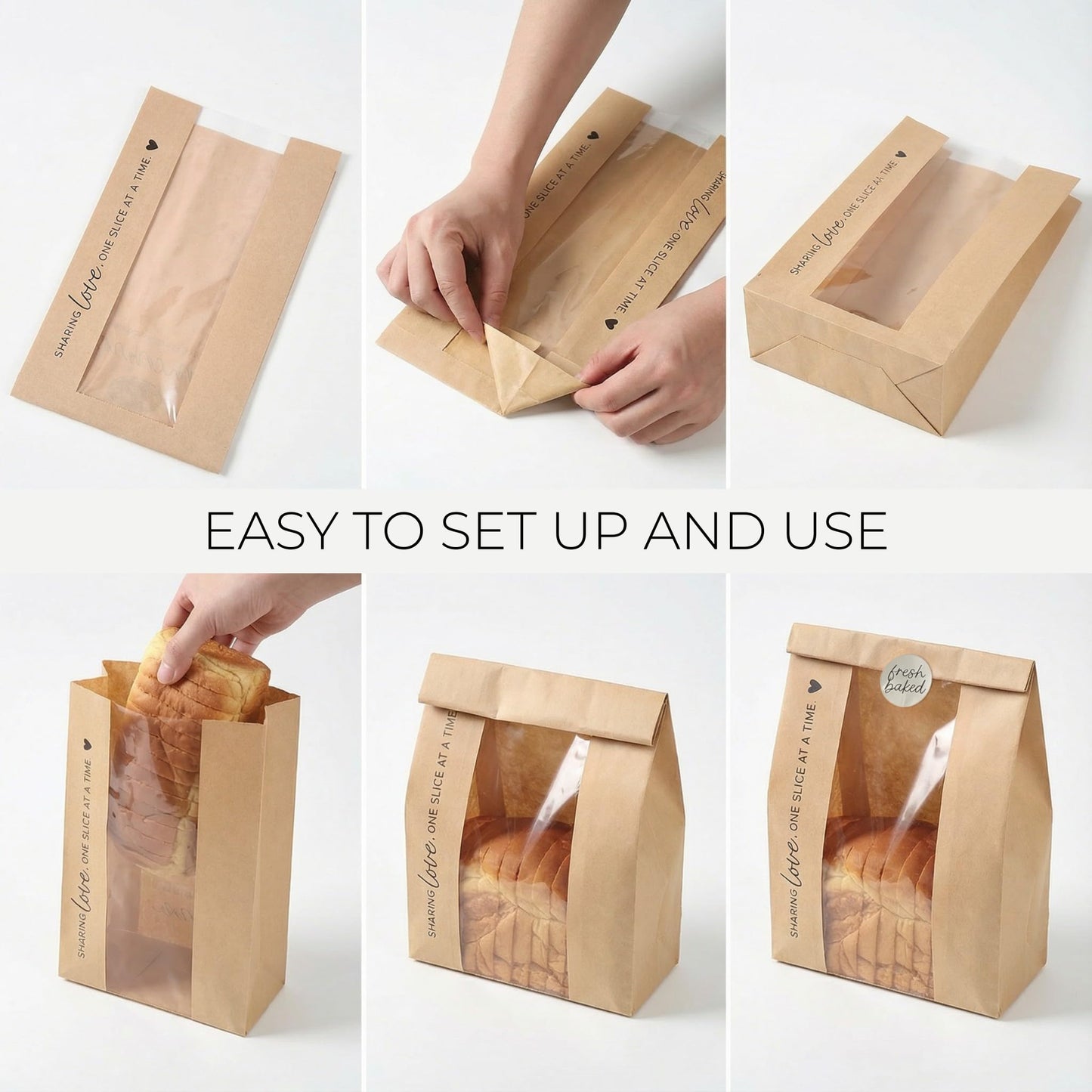 Beautiful Bread Bags for Homemade Bread - Clear Window Bags Keep Your Sourdough Loaves Fresh for Days & are Great for Gifting Homemade Bread - Perfectly Sized Bakery Paper Packaging for Baked Goods