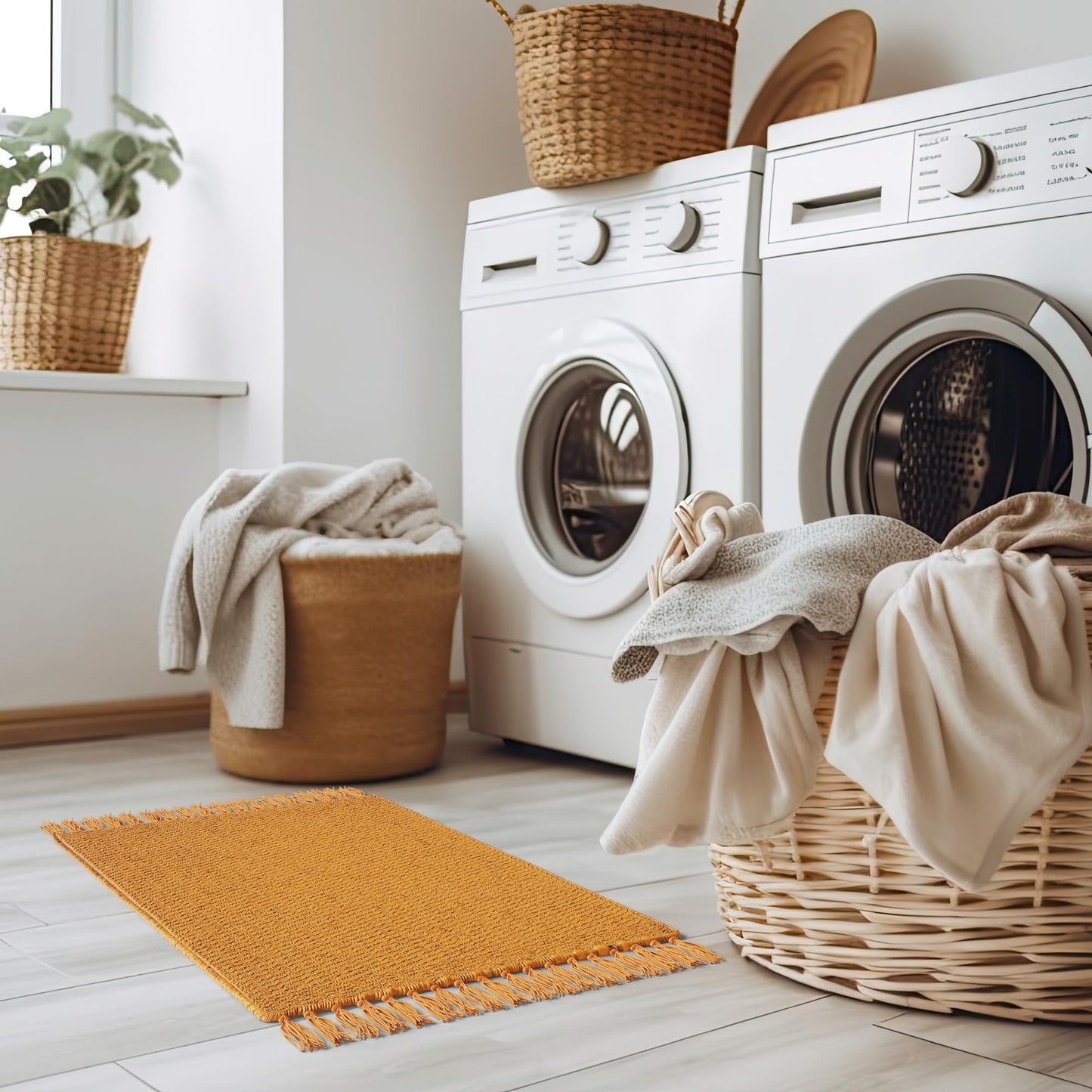 Set of 2 Soft Boho Bathroom Rugs - Beautiful Boho Cotton Rugs That Fit Perfectly Into Your Bath or Kitchen - Washable, Non-Slip Mats Ideal to Enhance Your Modern Home Decor