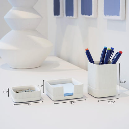 Aesthetic Desk Organizer Set of 3 For Your Office - Sturdy Concrete Desktop Accessories For Women or Men Enhance Any Office Decor - Set incl. Pen Holder, Paperclip Storage and Sticky Note Holder
