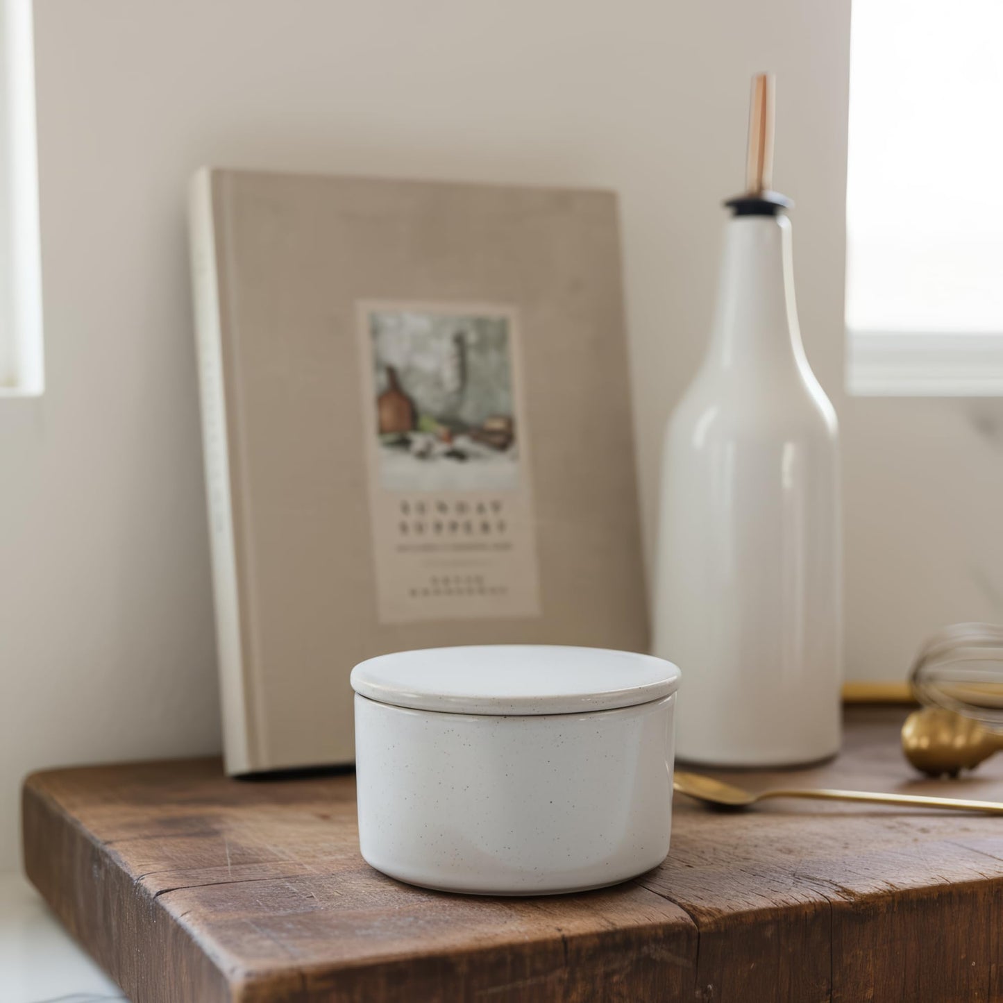 KIBAGA Aesthetic Salt Cellar Container with Lid - The Perfect Salt Bowl Box for Your Countertop - Beautiful Spice Jar and Holder for Dining Table