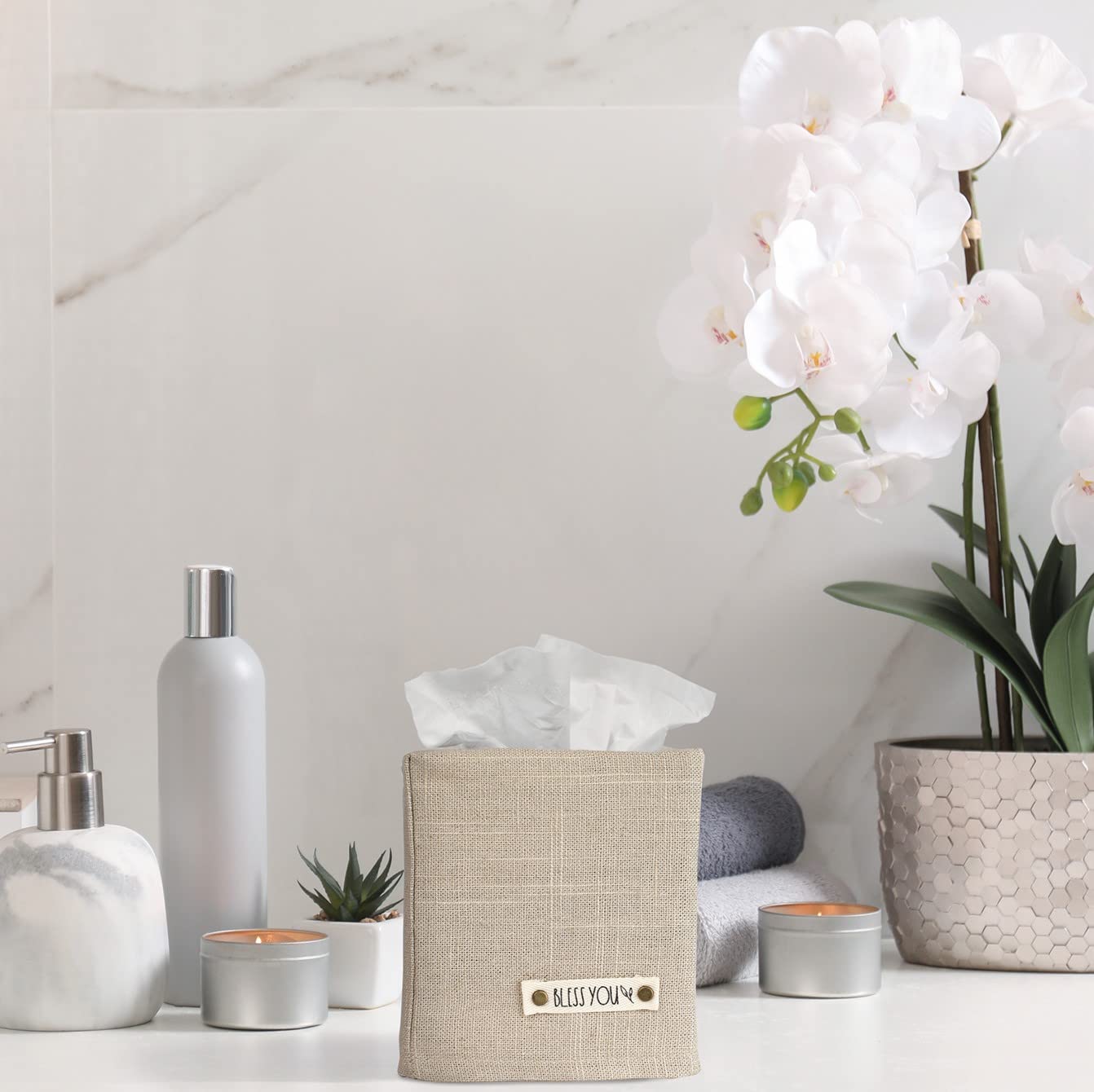 Stylish Tissue Box Cover - This Linen Holder Instantly Covers Your Square Tissue Boxes - The Perfect Cube Cover for Your Bathroom and Home