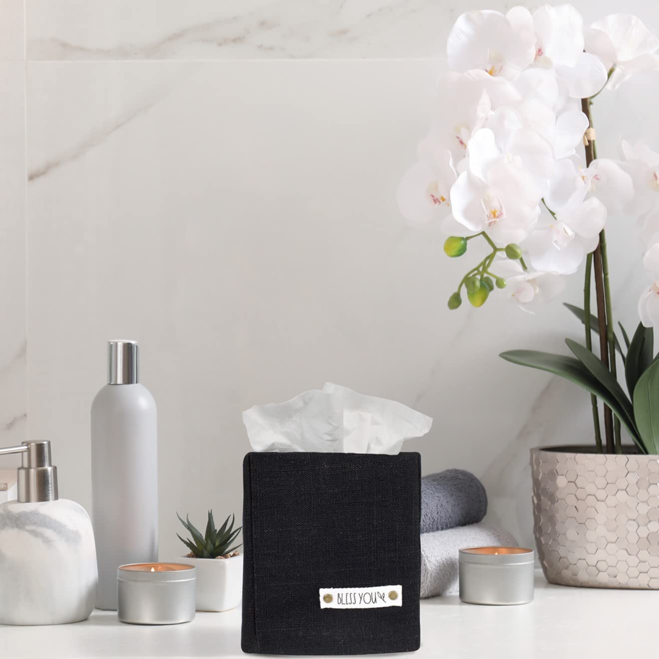 Stylish Tissue Box Cover - This Linen Holder Instantly Covers Your Square Tissue Boxes - The Perfect Cube Cover for Your Bathroom and Home
