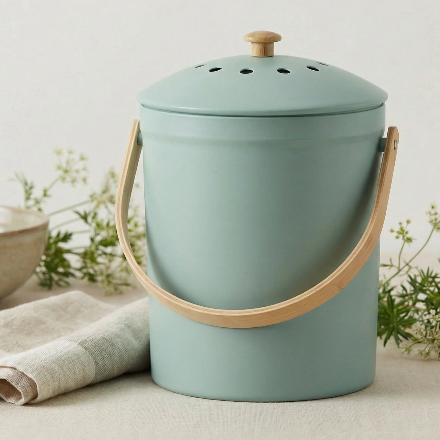 Aesthetic Compost Bin For Kitchen Countertop - Sturdy Indoor Food Waste Recycle Bin With Lid - The Perfect Stylish 1.1 Gallon Rust Free Compost Kanister