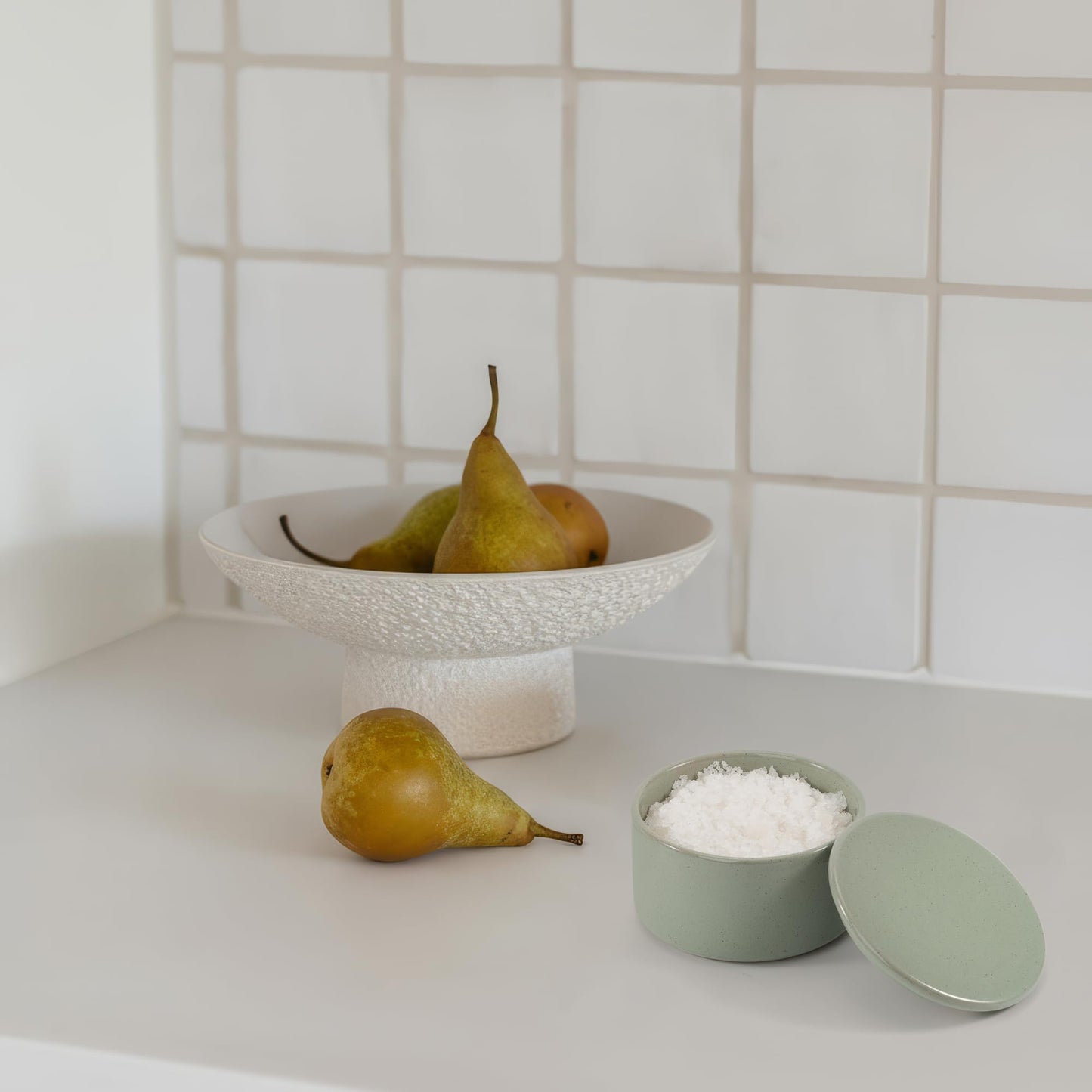 KIBAGA Aesthetic Salt Cellar Container with Lid - The Perfect Salt Bowl Box for Your Countertop - Beautiful Spice Jar and Holder for Dining Table