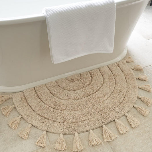 Beautiful Boho Rug for Your Bathroom - A Cute Half Circle Bath Mat That Fits Perfect To Every Bath Decor - Ideal to Brighten Up Your Bohemian Bathroom & Bedroom at Home