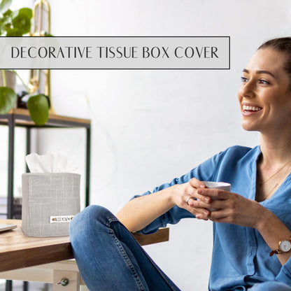 Stylish Tissue Box Cover - This Linen Holder Instantly Covers Your Square Tissue Boxes - The Perfect Cube Cover for Your Bathroom and Home
