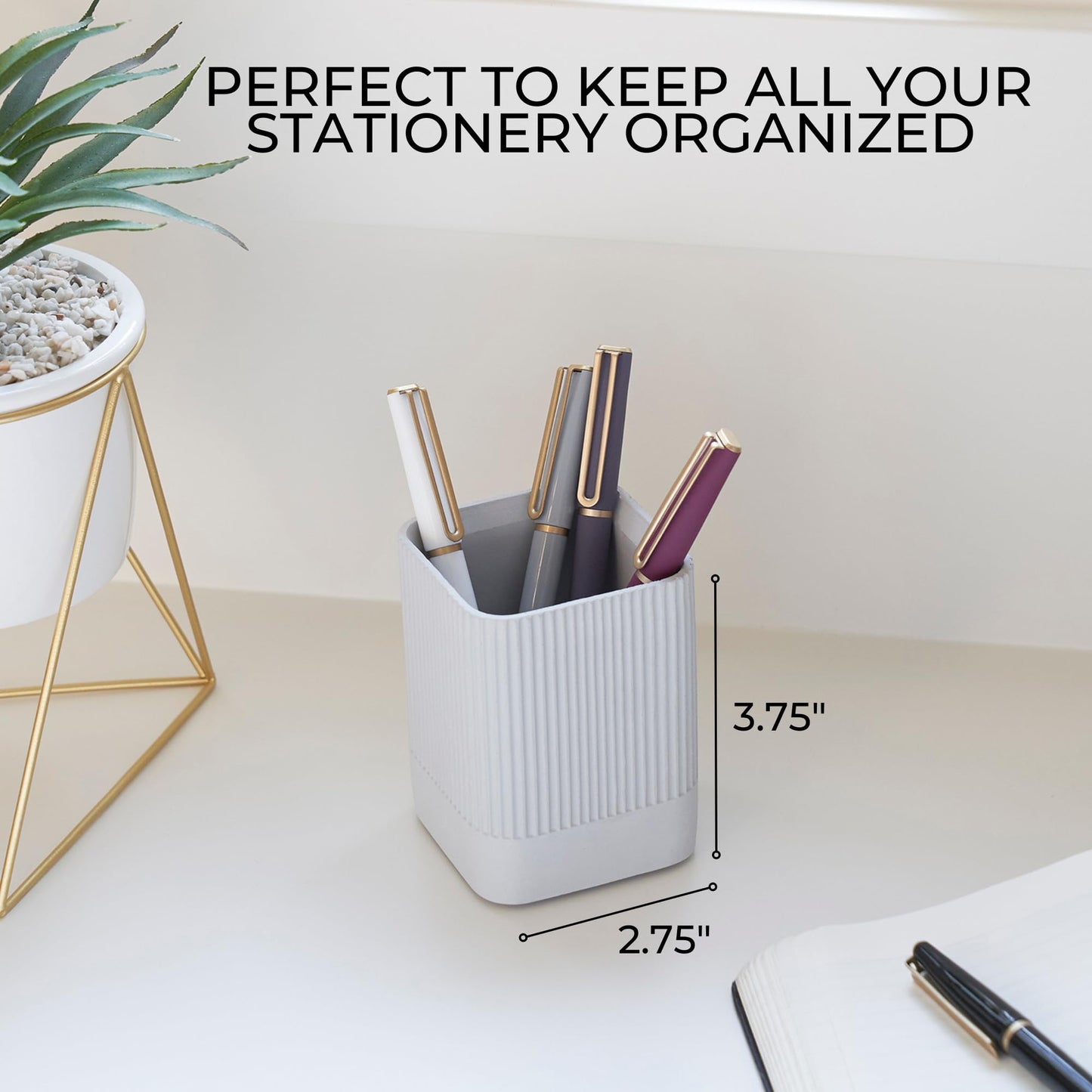 Aesthetic Pen Holder for Desk - Modern Concrete Pencil Holder - Cute and Functional Desk Organizer for Office Supplies - Stylish Office Decor Pen Cup