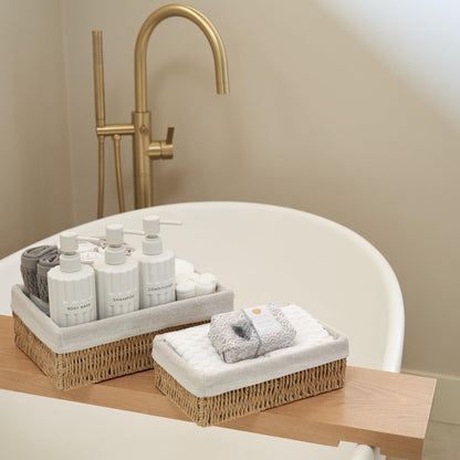 Beautiful Boho Bathroom Basket – Stylish Organizer Baskets for Toilet Tank, Bathroom Essentials, or Nursery Decor - Storage Basket Set of 2 for Shelves