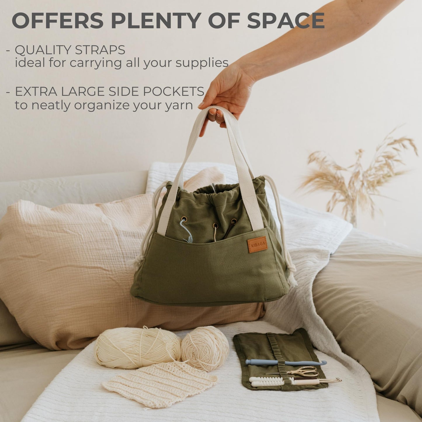 Stylish Crochet Yarn Bag - Modern Knitting Bag To Organize Your Crocheting Accessories, Needles, Hooks and Supplies - Convenient Yarn Holder Bags Perfect As Gifts
