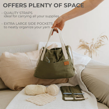 Stylish Crochet Yarn Bag - Modern Knitting Bag To Organize Your Crocheting Accessories, Needles, Hooks and Supplies - Convenient Yarn Holder Bags Perfect As Gifts