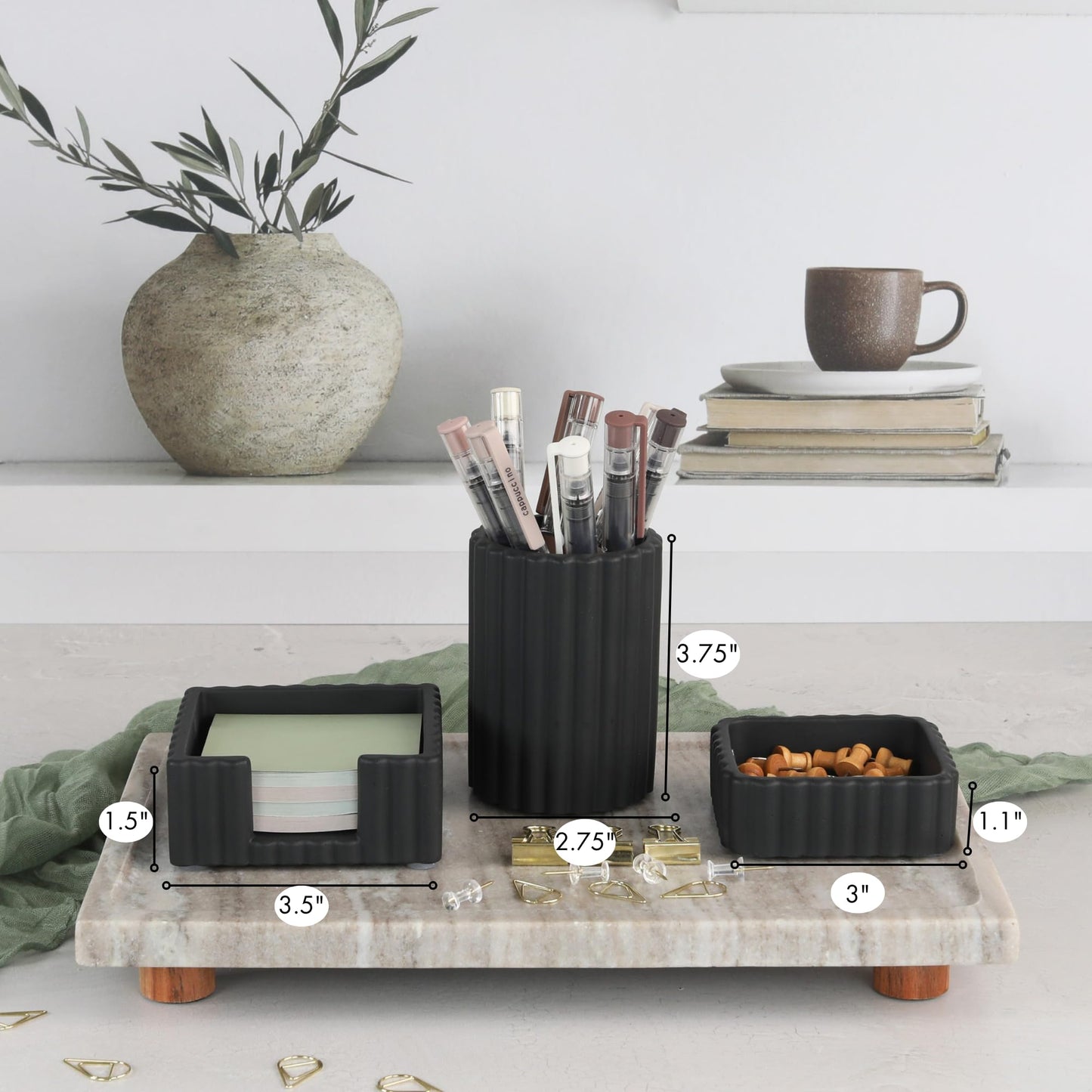 Modern Aesthetic Desk Accessories Set of 3 - Stylish Concrete Organizers for Pens & Office Supplies - A Cute and Functional Addition to Your Workspace Decor