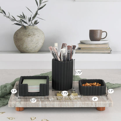 Modern Aesthetic Desk Accessories Set of 3 - Stylish Concrete Organizers for Pens & Office Supplies - A Cute and Functional Addition to Your Workspace Decor
