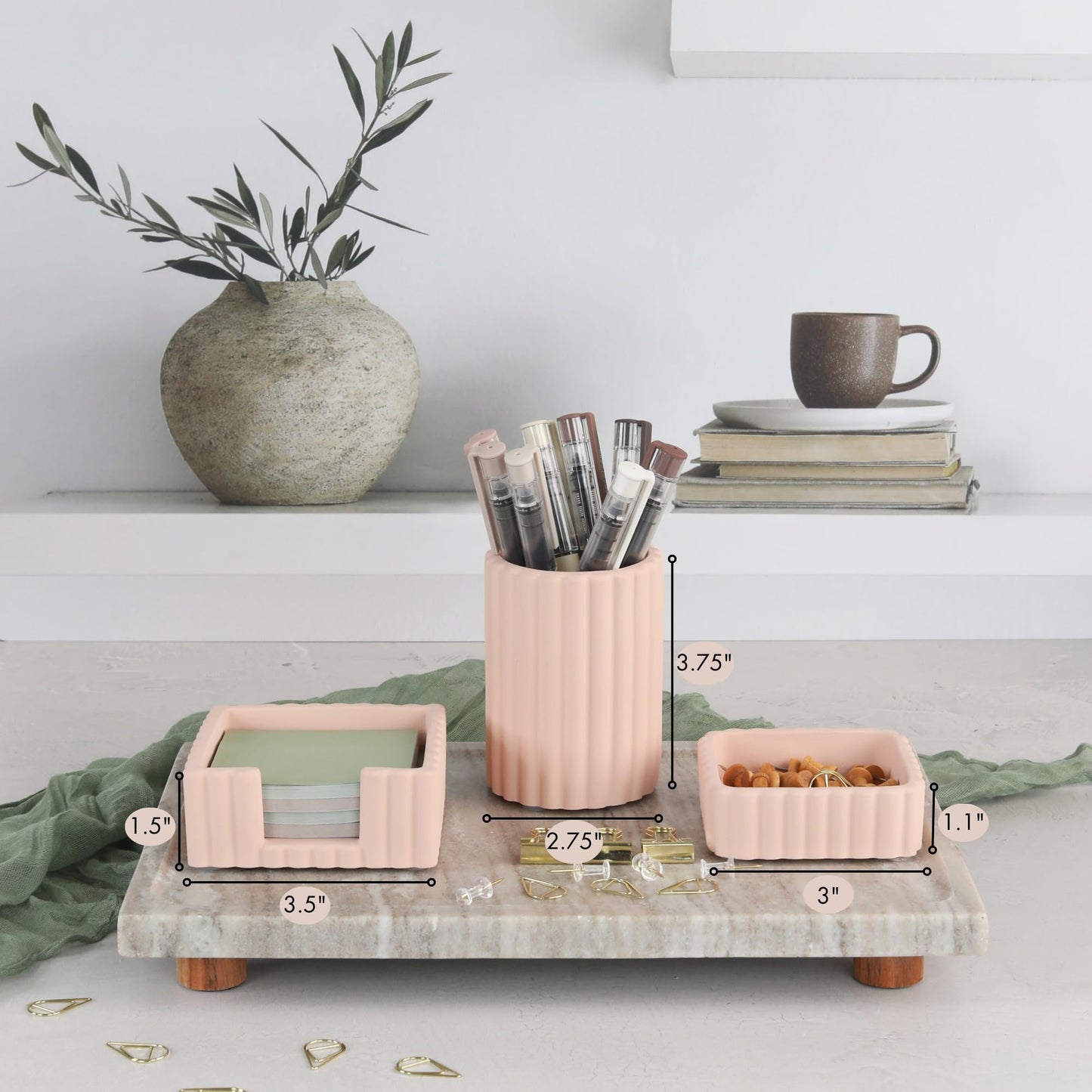 Modern Aesthetic Desk Accessories Set of 3 - Stylish Concrete Organizers for Pens & Office Supplies - A Cute and Functional Addition to Your Workspace Decor