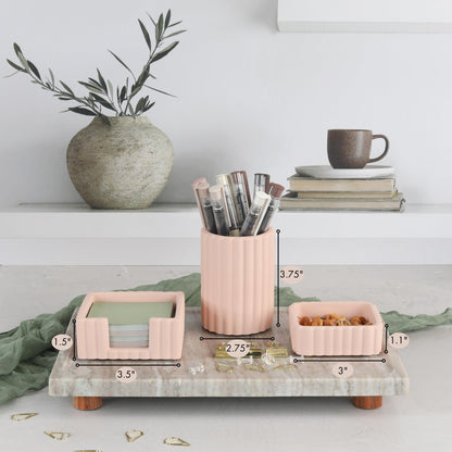 Modern Aesthetic Desk Accessories Set of 3 - Stylish Concrete Organizers for Pens & Office Supplies - A Cute and Functional Addition to Your Workspace Decor