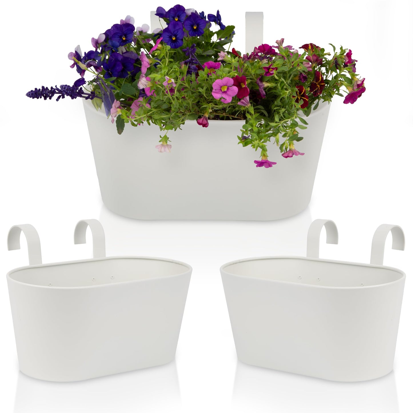 Beautiful Hanging Flower Pots for Outside Railing Or Fence - Stylish Set of 3 Outdoor Planters For Any Balcony, Porch or Deck - Window Planter Boxes Are Perfect For Your Flowers