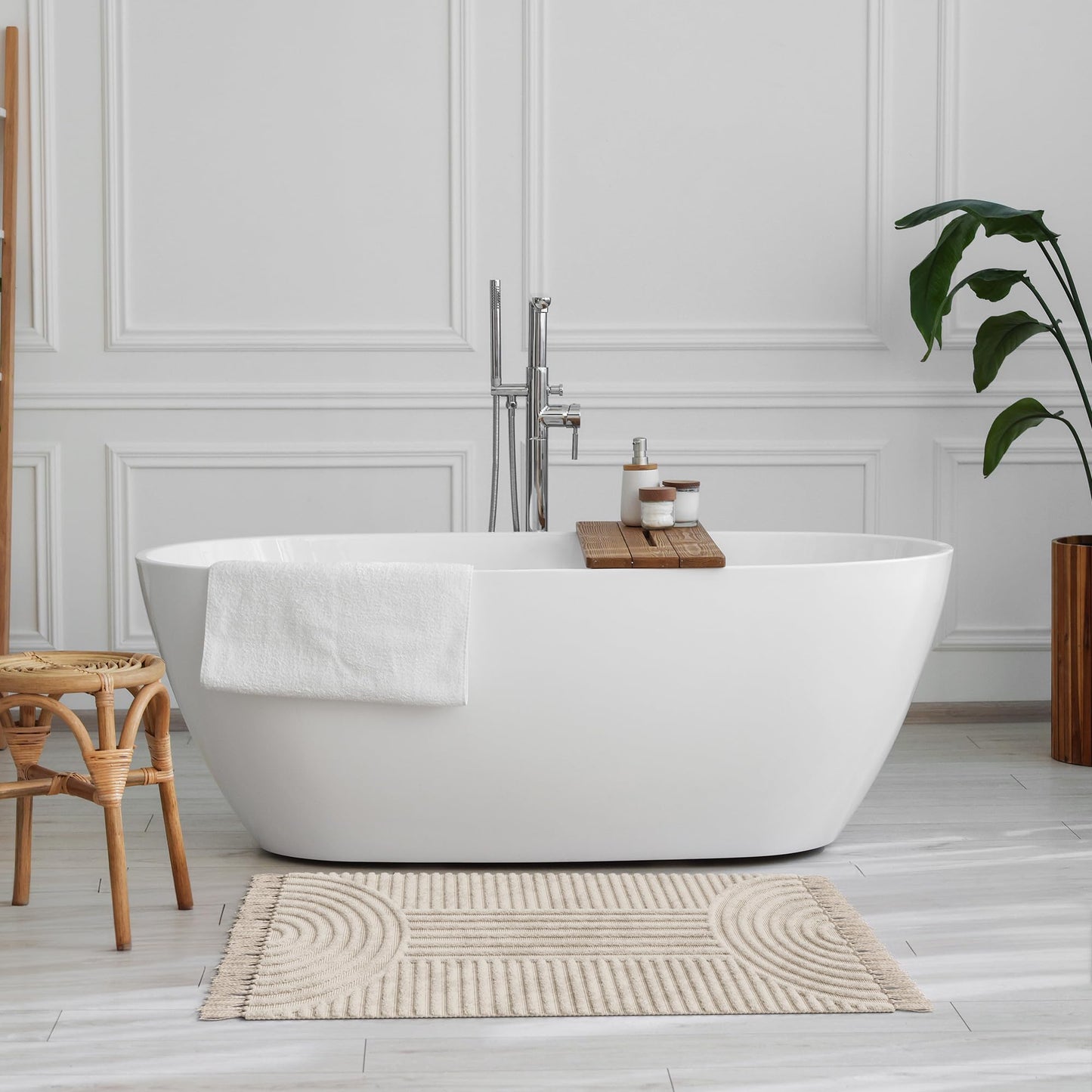 KIBAGA Beautiful Boho Rug with Tassels for Your Bathroom - Soft 2 x 3 ft. Cotton Rug Fits Perfectly Into Your Bath - Washable, Non-Slip Mat Ideal to Enhance Any Modern Home Decor, 24 x 36 inch