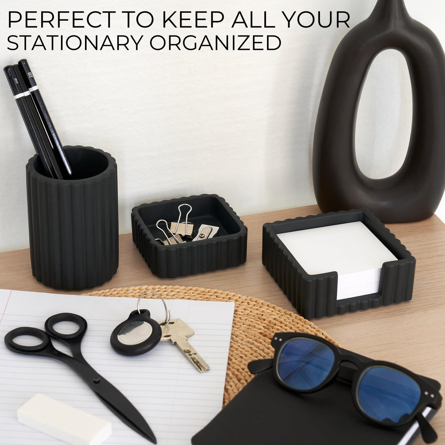 Modern Aesthetic Desk Accessories Set of 3 - Stylish Concrete Organizers for Pens & Office Supplies - A Cute and Functional Addition to Your Workspace Decor