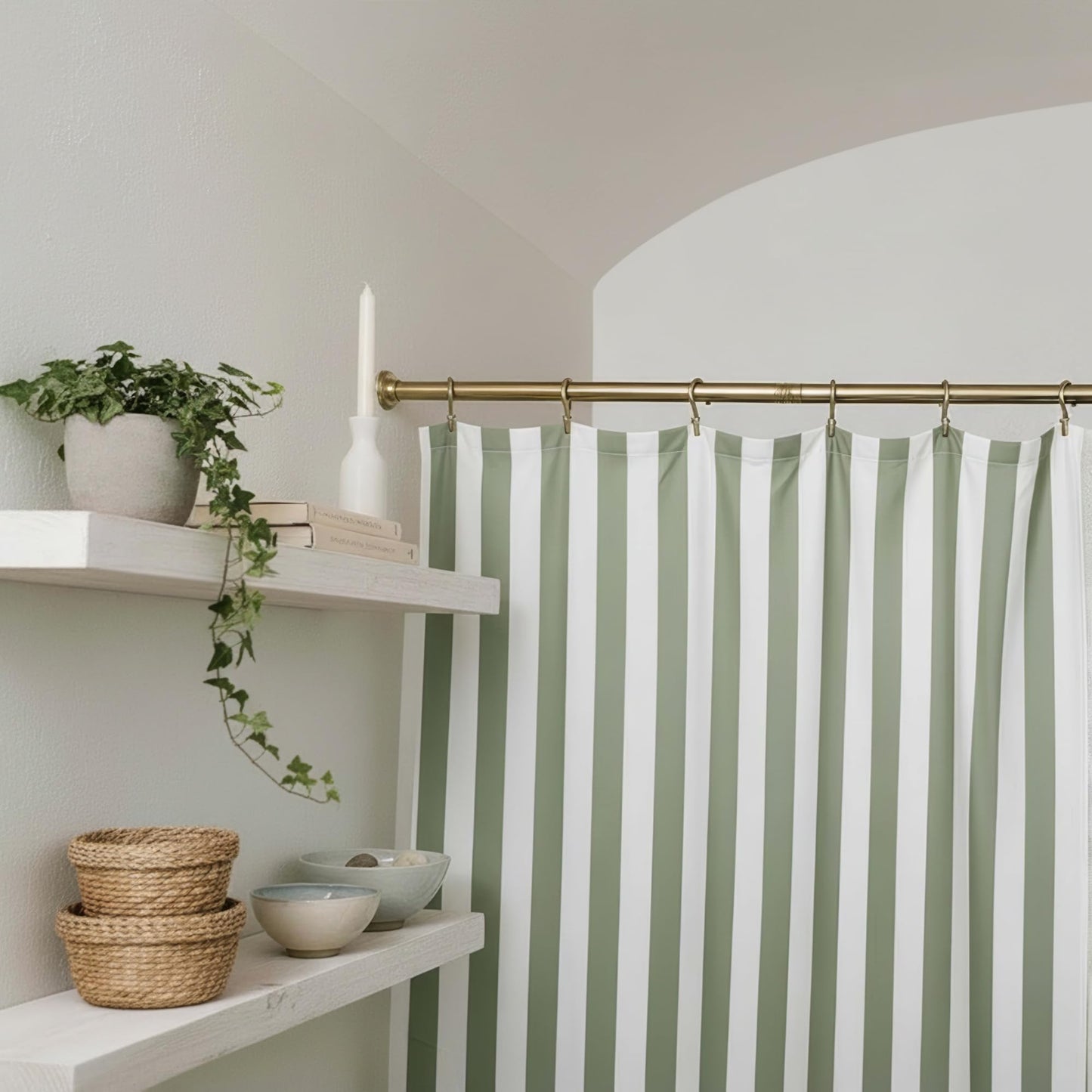 Beautiful Striped Boho Shower Curtain for Your Bathroom - Stylish 72”x72” Sage Green Curtain That Fits Perfectly with Any Bath Decor - Modern & Elegant, Ideal for Brightening Up Your Bathroom at Home