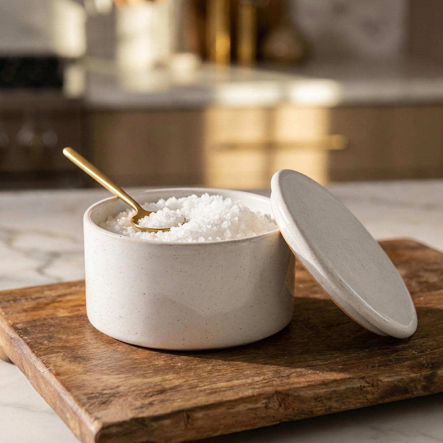 KIBAGA Aesthetic Salt Cellar Container with Lid - The Perfect Salt Bowl Box for Your Countertop - Beautiful Spice Jar and Holder for Dining Table