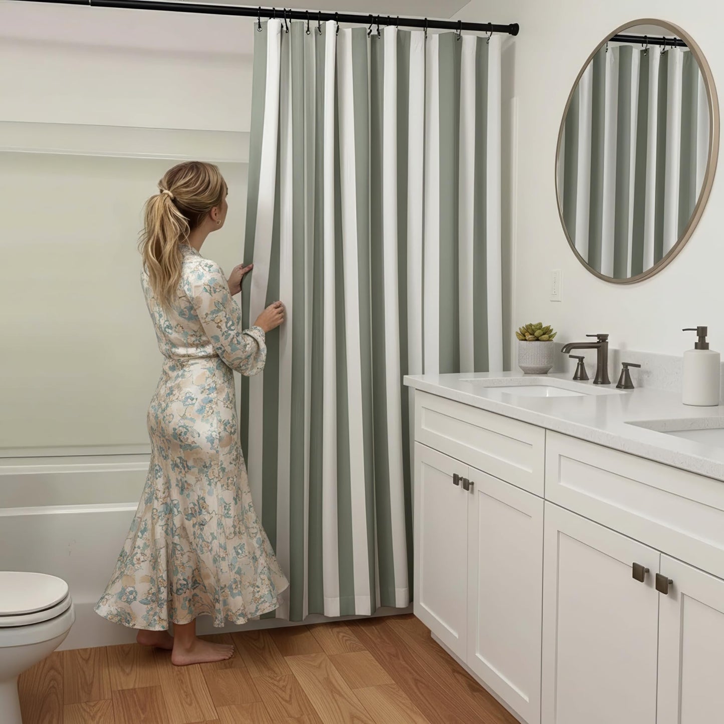 Beautiful Striped Boho Shower Curtain for Your Bathroom - Stylish 72”x72” Sage Green Curtain That Fits Perfectly with Any Bath Decor - Modern & Elegant, Ideal for Brightening Up Your Bathroom at Home