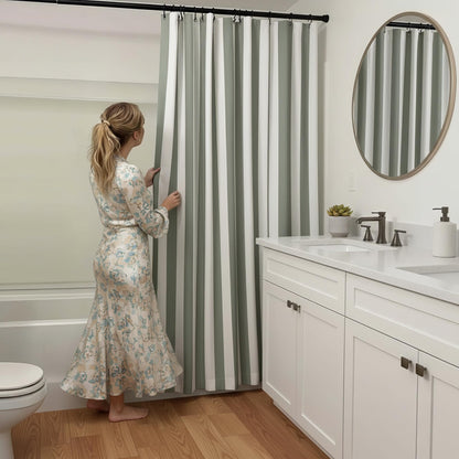 Beautiful Striped Boho Shower Curtain for Your Bathroom - Stylish 72”x72” Sage Green Curtain That Fits Perfectly with Any Bath Decor - Modern & Elegant, Ideal for Brightening Up Your Bathroom at Home