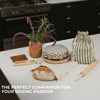 Beautiful Linen Bread Bag Set and Proofing Cover For Homemade Sourdough Bread - Keeps Your Loaf Fresh for Days - Reusable and Easy to Clean Storage Bag, The Perfect Baking Accessories