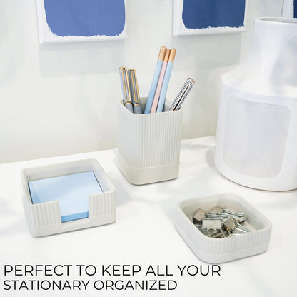 Aesthetic Desk Organizer Set of 3 For Your Office - Sturdy Concrete Desktop Accessories For Women or Men Enhance Any Office Decor - Set incl. Pen Holder, Paperclip Storage and Sticky Note Holder