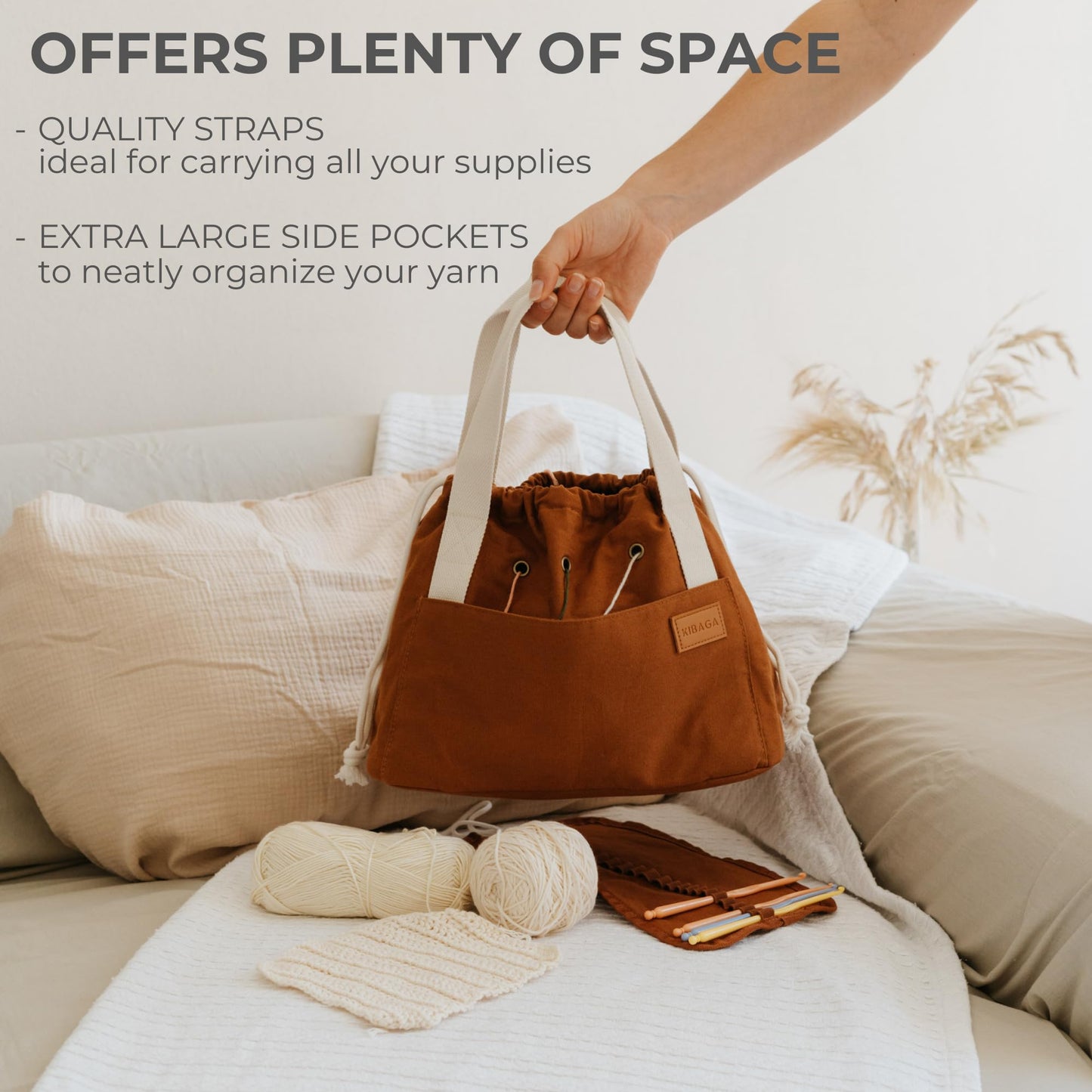 Stylish Crochet Yarn Bag - Modern Knitting Bag To Organize Your Crocheting Accessories, Needles, Hooks and Supplies - Convenient Yarn Holder Bags Perfect As Gifts