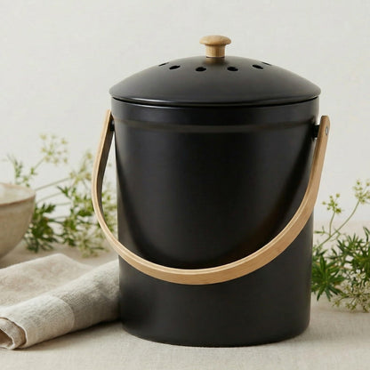 Aesthetic Compost Bin For Kitchen Countertop - Sturdy Indoor Food Waste Recycle Bin With Lid - The Perfect Stylish 1.1 Gallon Rust Free Compost Kanister