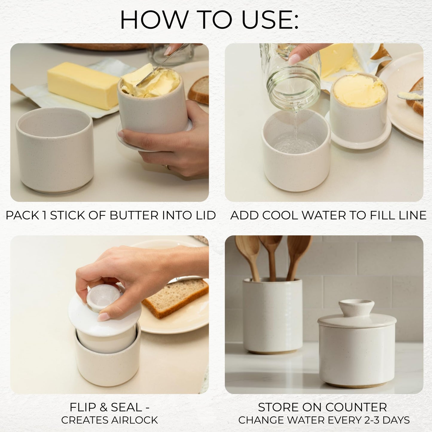 Beautiful Ceramic Butter Crock For Kitchen Countertop – Premium Container with Water Seal is Perfect to Keep Your Butter Fresh, Soft and Spreadable - Easy to Use French Butter Holder with Lid