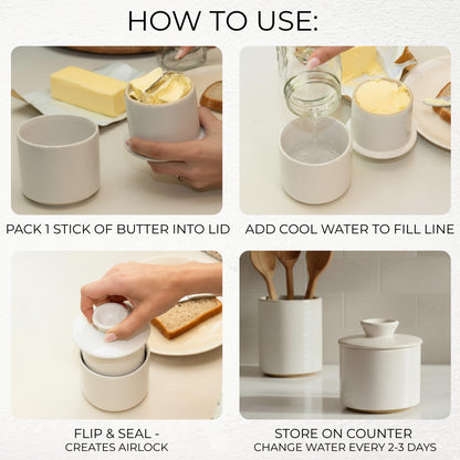 Beautiful Ceramic Butter Crock For Kitchen Countertop – Premium Container with Water Seal is Perfect to Keep Your Butter Fresh, Soft and Spreadable - Easy to Use French Butter Holder with Lid
