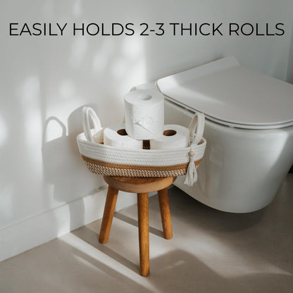 Decorative Toilet Paper Basket – Beautiful Bathroom Organizer for Toilet Tank Storage Decor – Boho Cotton Rope Bin with Tassel for Bathroom Accessories and as Shelf Decor