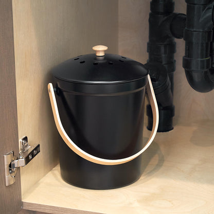 Aesthetic Compost Bin For Kitchen Countertop - Sturdy Indoor Food Waste Recycle Bin With Lid - The Perfect Stylish 1.1 Gallon Rust Free Compost Kanister