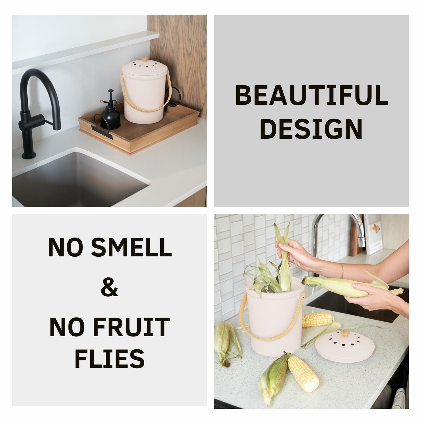 Aesthetic Compost Bin For Kitchen Countertop - Sturdy Indoor Food Waste Recycle Bin With Lid - The Perfect Stylish 1.1 Gallon Rust Free Compost Kanister