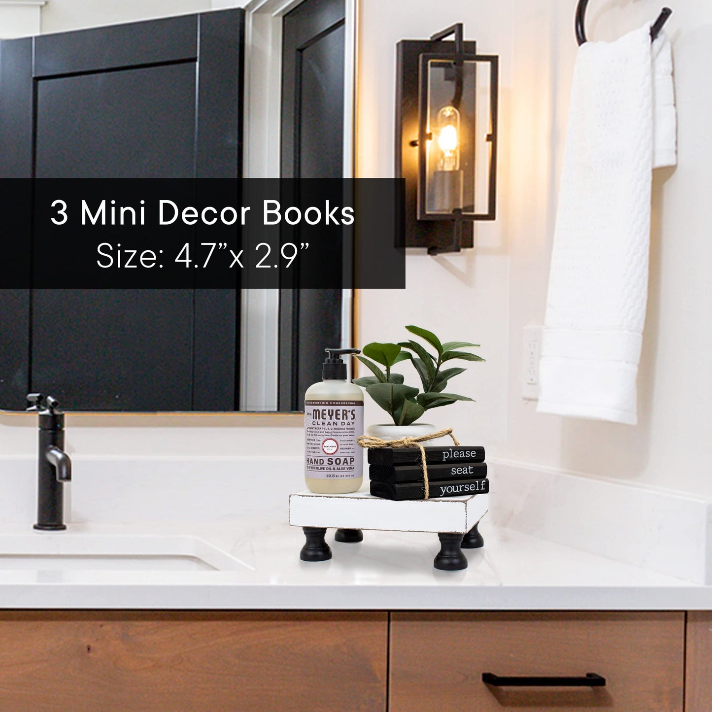 Farmhouse Bathroom Decor - Funny Rustic Wooden Mini Books for Your Restroom Shelf - The Perfect Small Decorative Accent for The Guest Bathroom - White