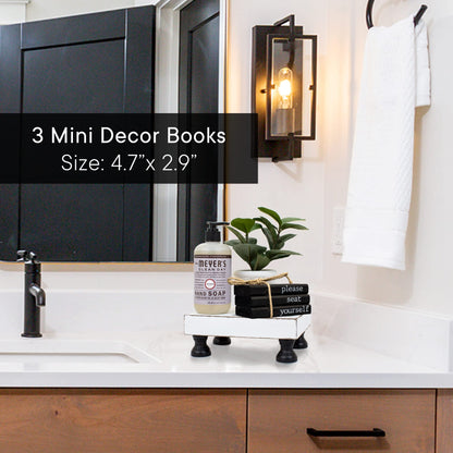 Farmhouse Bathroom Decor - Funny Rustic Wooden Mini Books for Your Restroom Shelf - The Perfect Small Decorative Accent for The Guest Bathroom - White