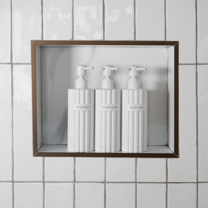 Beautiful Shampoo and Conditioner Dispenser Set of 3 – Modern 21oz Shower Soap Bottles with Pump and Labels – Easy to Refill Body Wash Dispensers for a Stylish Bathroom Upgrade