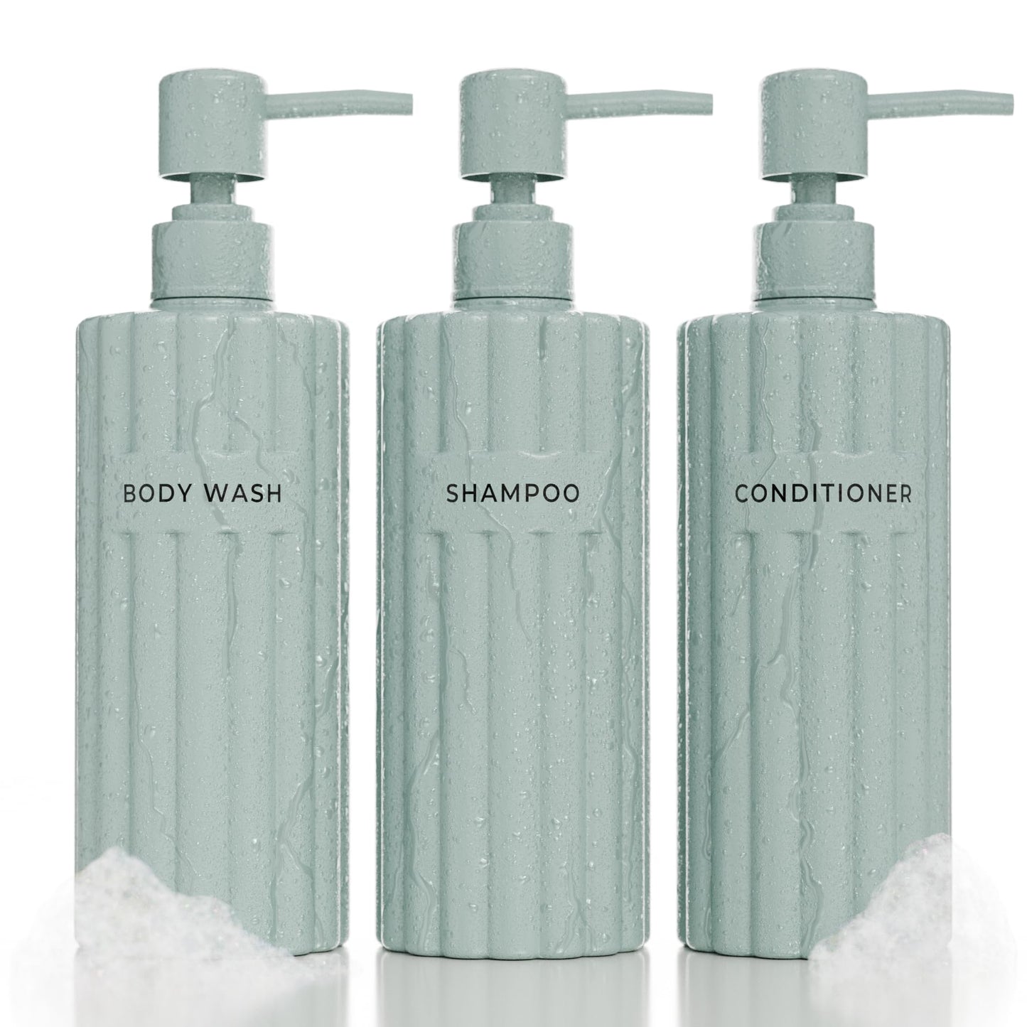 Beautiful Shampoo and Conditioner Dispenser Set of 3 – Modern 21oz Shower Soap Bottles with Pump and Labels – Easy to Refill Body Wash Dispensers for a Stylish Bathroom Upgrade