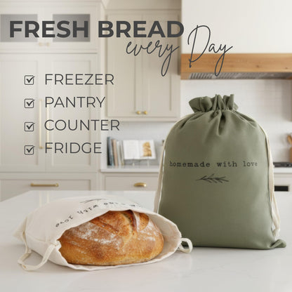 Beautiful Linen Bread Bag Set and Proofing Cover For Homemade Sourdough Bread - Keeps Your Loaf Fresh for Days - Reusable and Easy to Clean Storage Bag, The Perfect Baking Accessories