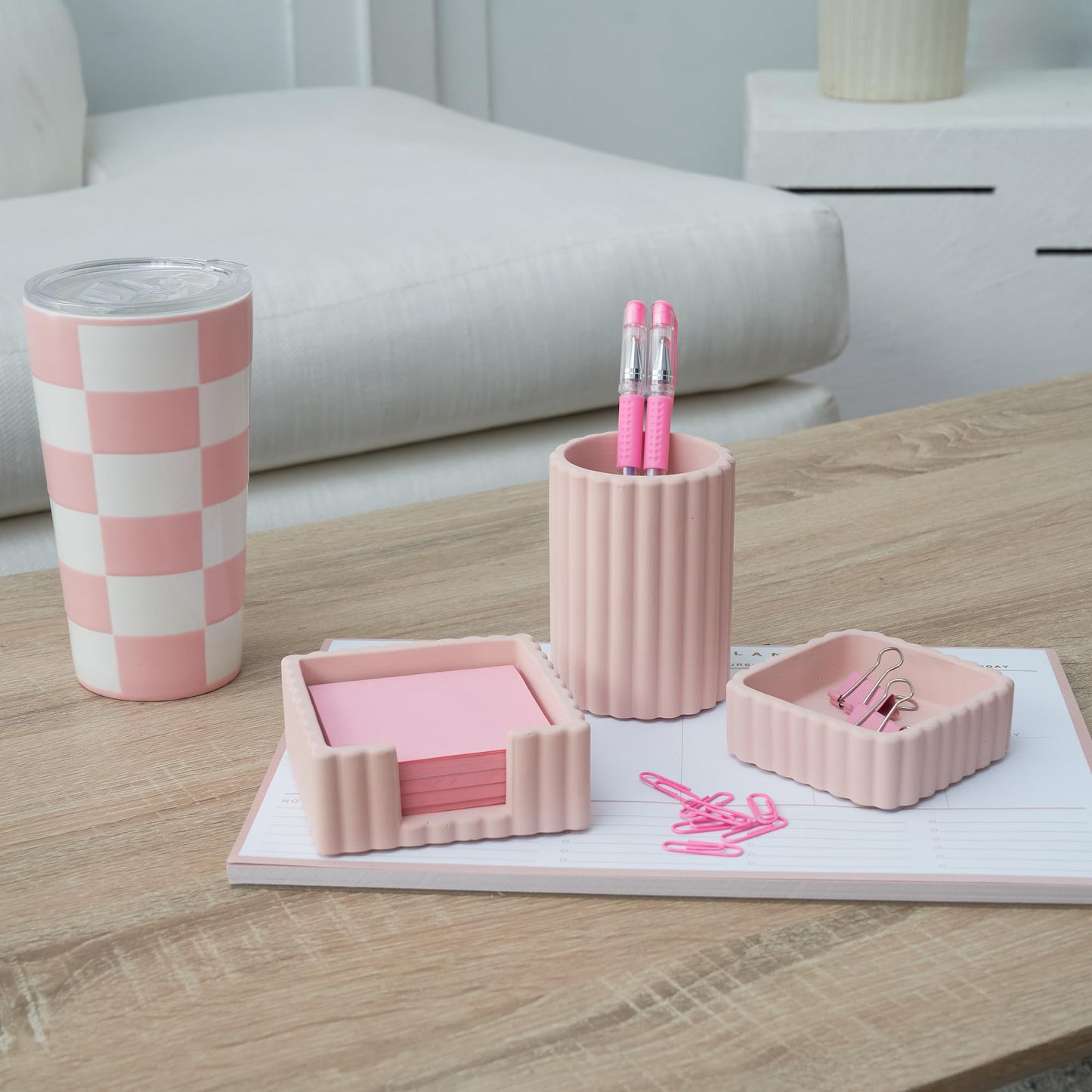 Modern Aesthetic Desk Accessories Set of 3 - Stylish Concrete Organizers for Pens & Office Supplies - A Cute and Functional Addition to Your Workspace Decor