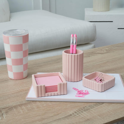 Modern Aesthetic Desk Accessories Set of 3 - Stylish Concrete Organizers for Pens & Office Supplies - A Cute and Functional Addition to Your Workspace Decor