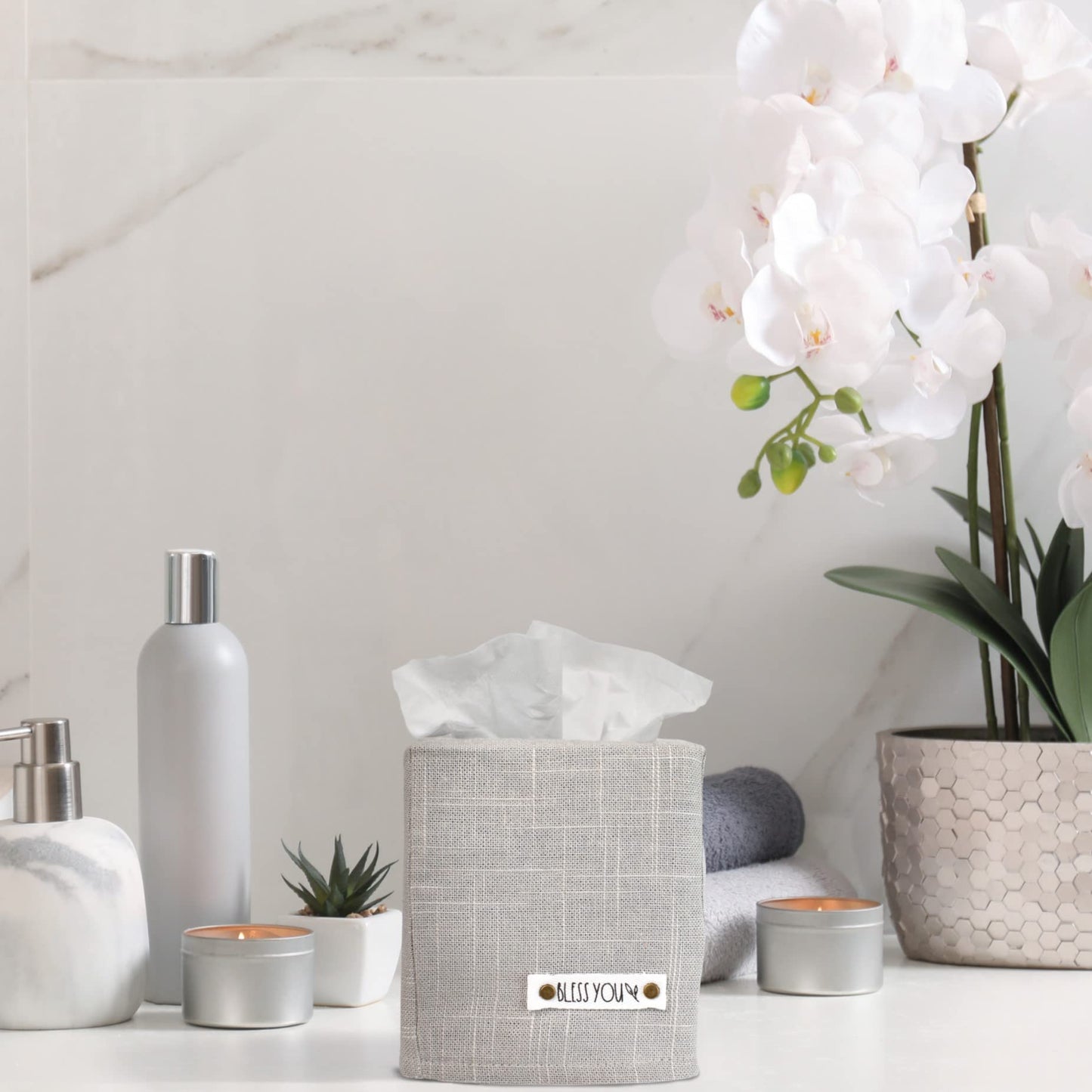 Stylish Tissue Box Cover - This Linen Holder Instantly Covers Your Square Tissue Boxes - The Perfect Cube Cover for Your Bathroom and Home