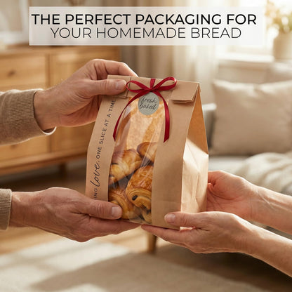 Beautiful Bread Bags for Homemade Bread - Clear Window Bags Keep Your Sourdough Loaves Fresh for Days & are Great for Gifting Homemade Bread - Perfectly Sized Bakery Paper Packaging for Baked Goods