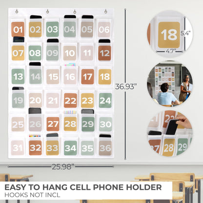 Numbered Hanging Pocket Chart Organizer for Classroom Sundries and Cell Phones – Wall & Door Mountable Storage Solution