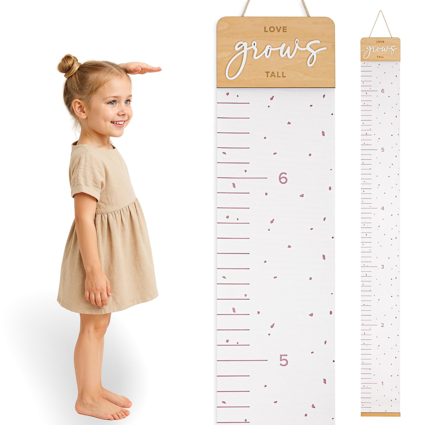 Beautiful Wall Hanging Growth Chart for Kids - The Perfect Height Measurement Chart to Track Your Kids Growth - Modern Nursery Or Playroom Wall Decor