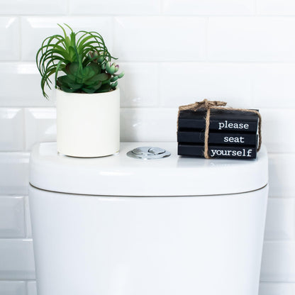 Farmhouse Bathroom Decor - Funny Rustic Wooden Mini Books for Your Restroom Shelf - The Perfect Small Decorative Accent for The Guest Bathroom - White