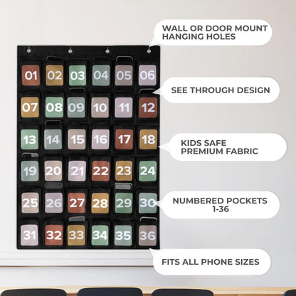 Numbered Hanging Pocket Chart Organizer for Classroom Sundries and Cell Phones – Wall & Door Mountable Storage Solution