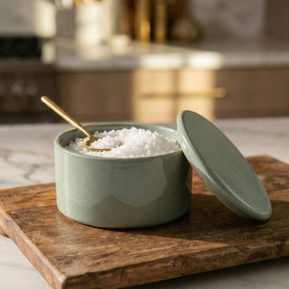 KIBAGA Aesthetic Salt Cellar Container with Lid - The Perfect Salt Bowl Box for Your Countertop - Beautiful Spice Jar and Holder for Dining Table